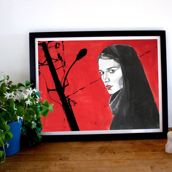 A Girl Walks Home Alone At Night Art Print, A Girl Walks Home Alone At Night Poster, Vampire Poster, Persian Film Poster, Mod Vampire