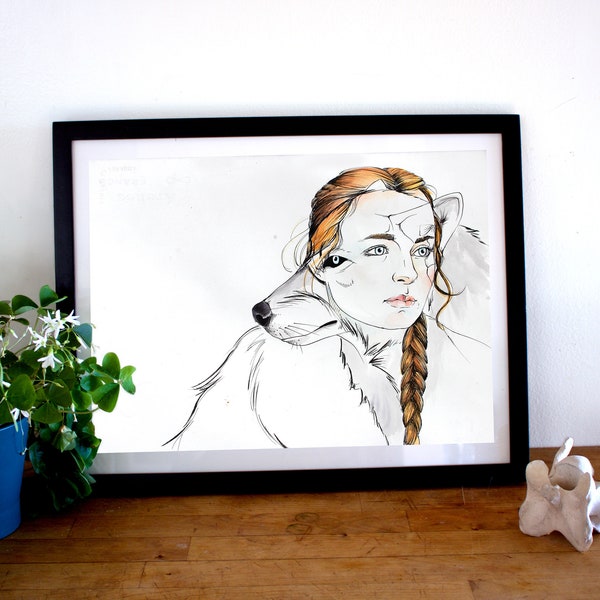 Sansa und Lady Kunstdruck | Lady Direwolf Art