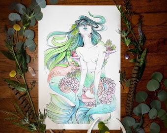 Mermay Zeemeermin Art Print, Zeemeermin Poster, Zeemeermin Print, Fantasy Poster, Octopus Poster, Zee schepsel