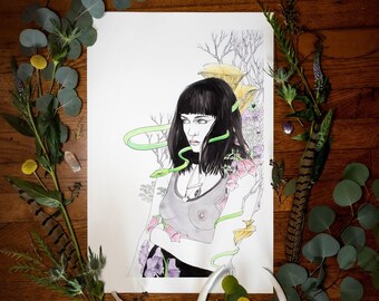 Death Garden Giclée Art Print | Fairytale Poster | Fairytale Print | Flower Print | Folkart| Figurative Art Print