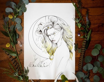 Leo Greeting Card | Zodiac Fine Art Giclée Print| Leo Print | Horoscope Art| Zodiac Art| Leo Art| Birthday Card | Zodiac Gift