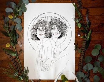 Gemini Greeting Card | Zodiac Fine Art Giclée Print| Gemini Art| Horoscope Art| Zodiac Art| Zodiac Gift