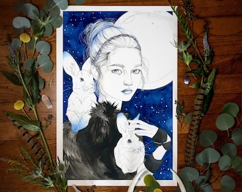 Zodiaco chino Giclée Impresión de bellas artes / Año del conejo / Año nuevo lunar / Zodíaco lunar / Mitología / Folclore / Astrología