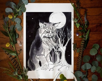 Yule Cat (Jólaköttur) Fine Art Giclee Print | Yule Cat| Giant Cat| Christmas Myths| Folklore| Winter Folklore| Folklore Print