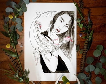 星座オールドスクールタトゥーアート 蠍座 占星術プリント 5 x 7、8 x