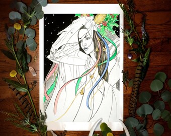 Mari Lwyd Fine Giclée  Art Print, Christmas Print, Yule Print, Winter, Soltice, Welsh Folklore, Folklore Print,