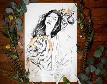 Chinese Zodiac Giclée Fine Art Print| Year of the Tiger| Lunar New Year| Lunar Zodiac| Mythology| Folklore| Astrology