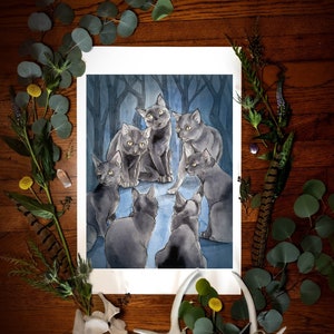 Cat Coven Giclée Fine Art Print | Folklore | Dark Art | Cat Art | Witchy Art | Occult