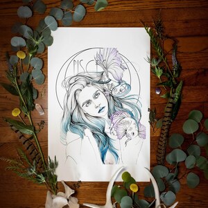 Pisces Zodiac Fine Art Giclée Print| Pisces Wall Art| Horoscope Art| Zodiac Art| Pisces Art| Zodiac Gift
