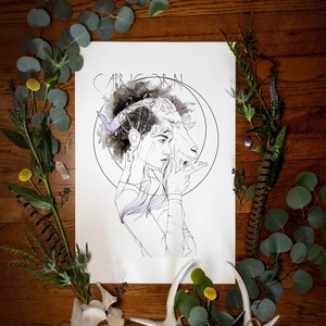 Carte de voeux Capricorne | Zodiac Fine Art Giclée Print| Carte Capricorne | Art Horoscope | Art Capricorne | Carte d'anniversaire | Cadeau du zodiaque