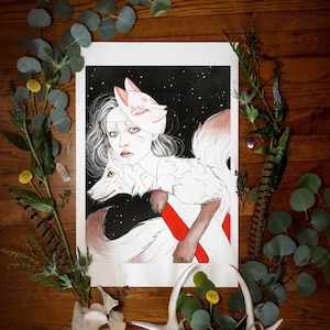 Kitsune Giclée Fine Art Print | Japanischer Fuchsgeist| Mythologie| Folklore| Yokai | Japanische Folklore