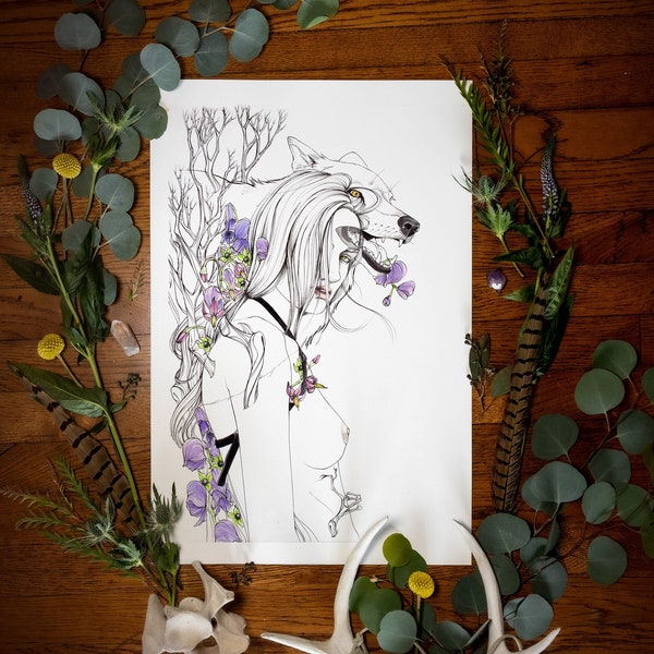 Death Garden: Wolfsbane Art Print | Fairytale Art | Fairytale Print | Flower Art | Figurative Art | Floral Art | Poison Art