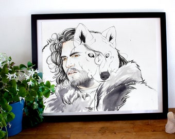 Jon Snow, King in the North | White Wolf Art| Jon Snow Art | Ghost Art | Dire Wolf Art | Fan Art