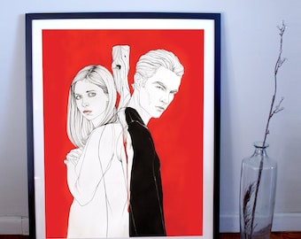 Buffy the Vampire Slayer: Buffy & Spike Fine Art Giclee Print  | Buffy Art | Spike Art |Spuffy Art | Spike Quote