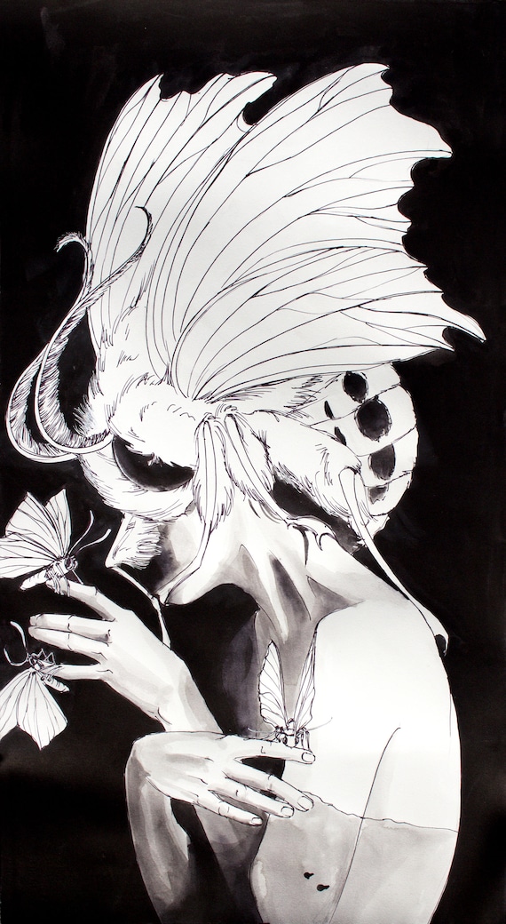Moth Woman Art Print | Moth Woman | Dark Art | Moth Print