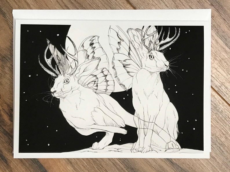 Jackalope Gicl\u00e9e Fine Art Print Greeting Card Cryptid Art Print Folklore Creature Greeting Card Folklore Art Print