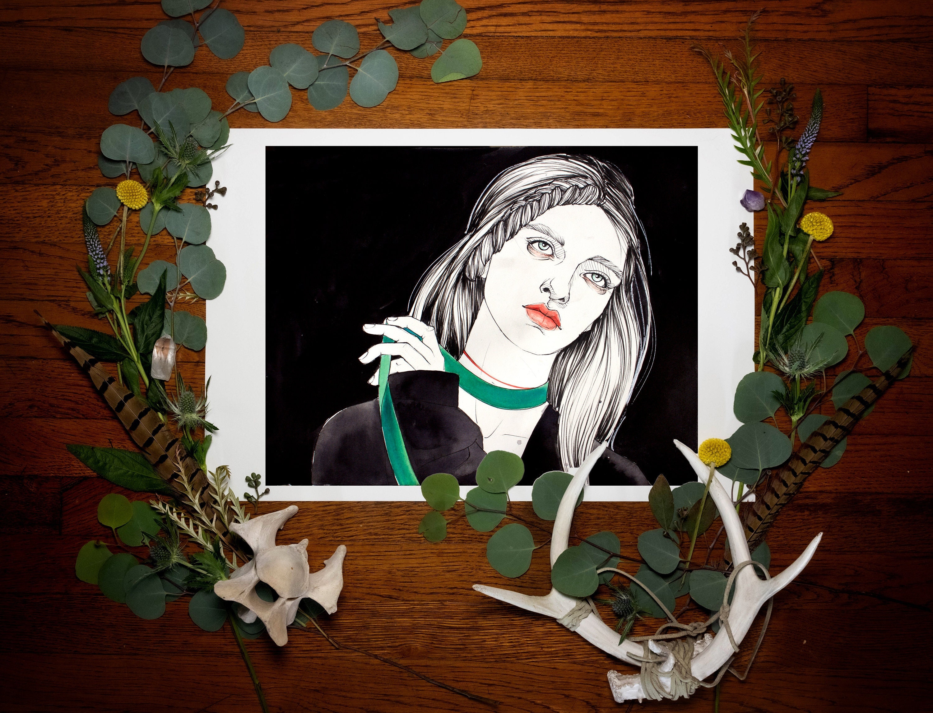 Woman with the Velvet Ribbon Art Print, Fairytale Poster, Scary Story Art, Folktale Art