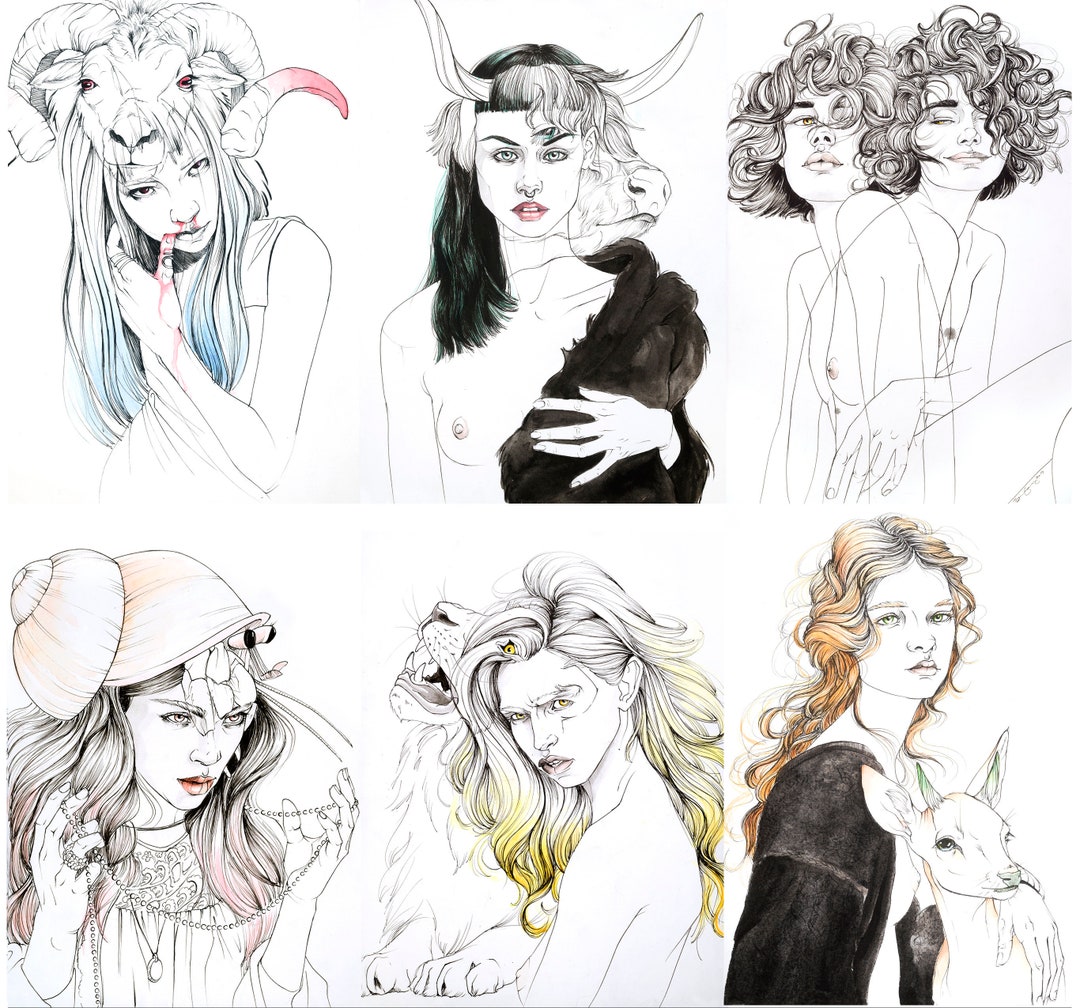 Zodiac Fine Art Prints Full Set Zodiac Wall Art Horoscope Art Zodiac ...