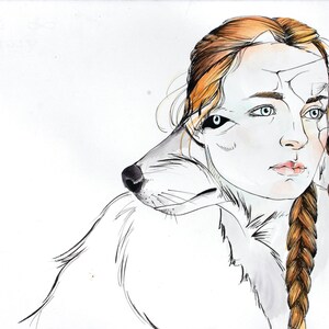 Sansa and Lady Art Print Lady Direwolf Art image 2