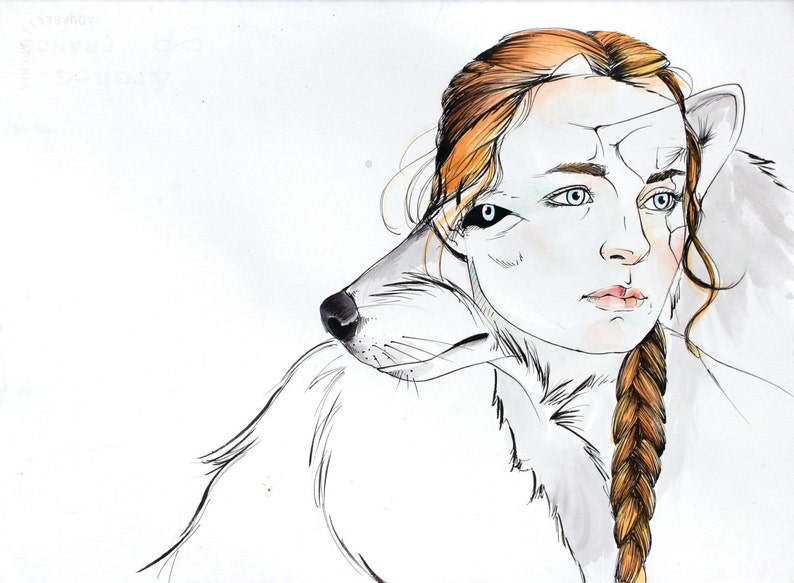 Sansa and Lady Art Print Lady Direwolf Art image 2