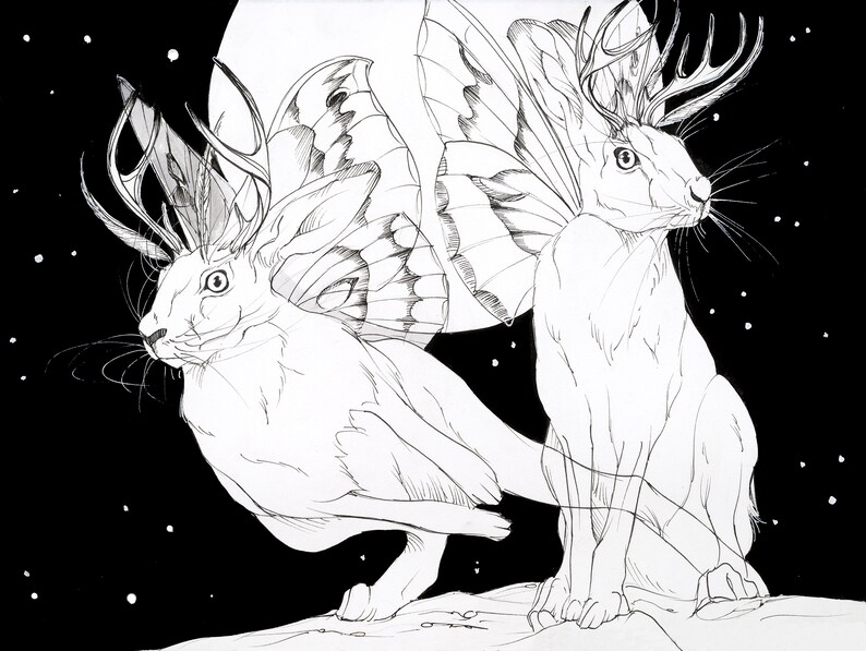 Jackalope Gicl\u00e9e Fine Art Print Greeting Card Cryptid Art Print Folklore Creature Greeting Card Folklore Art Print