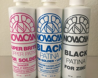 8 Ounce PATINA for Stained Glass Solder Lines Novacan BLACK for Solder Lead  Chemicals 