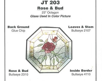 Rose und Knospe Digitales Muster | DIGITALE Datei Nur | Glasmalerei Muster | 23&quot; Oktagon
