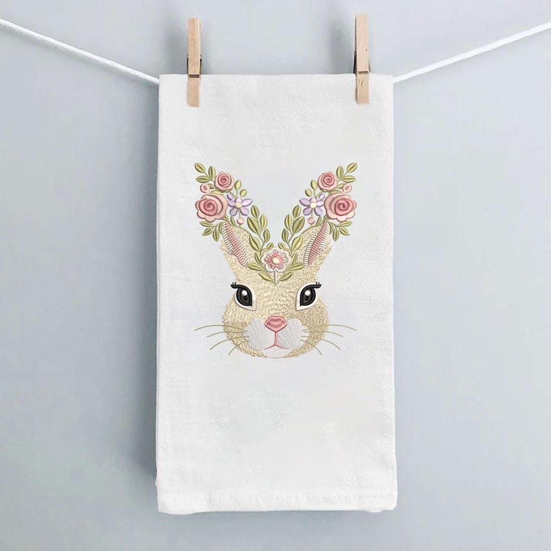 Floral Bunny Face Embroidery Design PNG Boho Rabbit Folk Art Pattern - Etsy