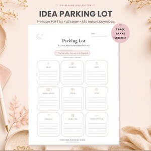 Idea Parking Lot Printable | Brain Dump Planner, Mind Declutter Worksheet (Digital Download)