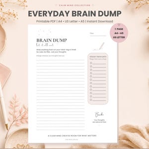 Brain Dump Page Printable | Mental Clarity Worksheet, Mind Declutter Journal (PDF)