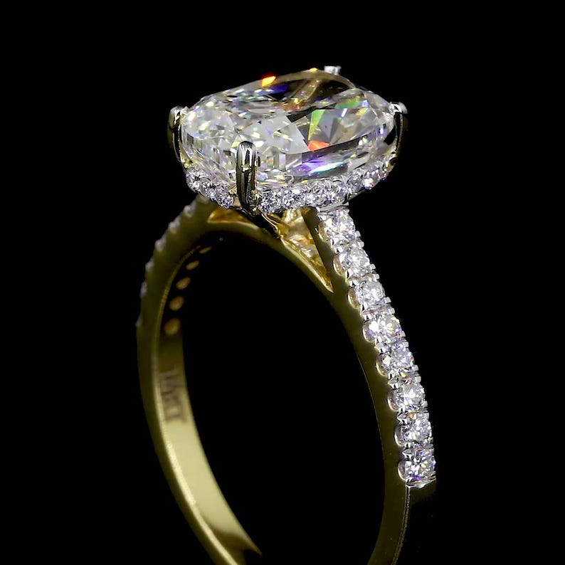 Oval Cut Moissanite Engagement Ring Set 14K Gold Bridal Set Dainty ...