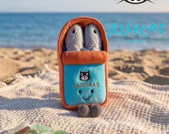 Jellycat Amuseable Sardine Tin Plush, Quirky Seafood Soft Toy, Kawaii Desk Decor, Cute Food Stuffed Animal, Unique Gift 7.1in 18cm