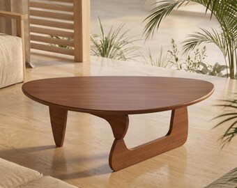 Mesa de centro ovalada de madera Japandi Low Walnut para sala de estar, muebles minimalistas modernos.