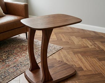 Mesa auxiliar Japandi de nogal, mesa auxiliar minimalista de madera.