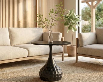 Moderne ronde salontafel, massief hout zwarte Japanse stijl