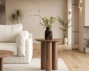 Solid Wood Round Side Table, Modern Small Coffee Table