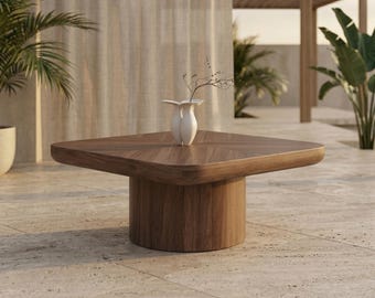 Mesa de centro cuadrada de madera de nogal, estilo Japandi, minimalista, de perfil bajo, para sala de estar, muebles modernos.