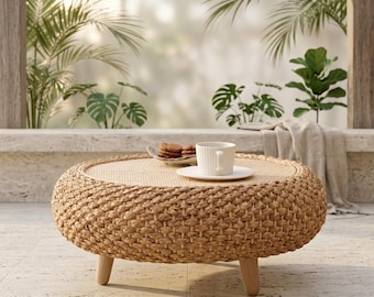 Mesa de té zen japonesa color marrón café – Mesa de suelo tatami tejida