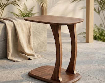 Japandi Walnut Side Table, Minimalist Wood End Table