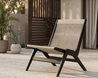 Solid Wood Rope Lounge Chair Nordic Retro Armchair