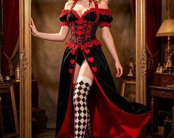 Abito da cosplay della Regina Rossa di Halloween, costume di Alice nel Paese delle Meraviglie, abito da principessa a forma di cuore, abito da ballo in maschera a tema reale, abito da festa realizzato a mano