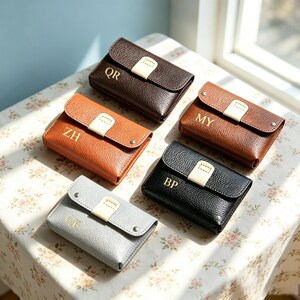 Custom Letter Snap Button Leather Card Holder,Coin Purse,Personalized Mini Wallet,Pouch