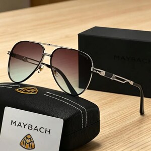 Gafas de sol de aviador para hombre con montura dorada, estilo Maybach, con protección UV.