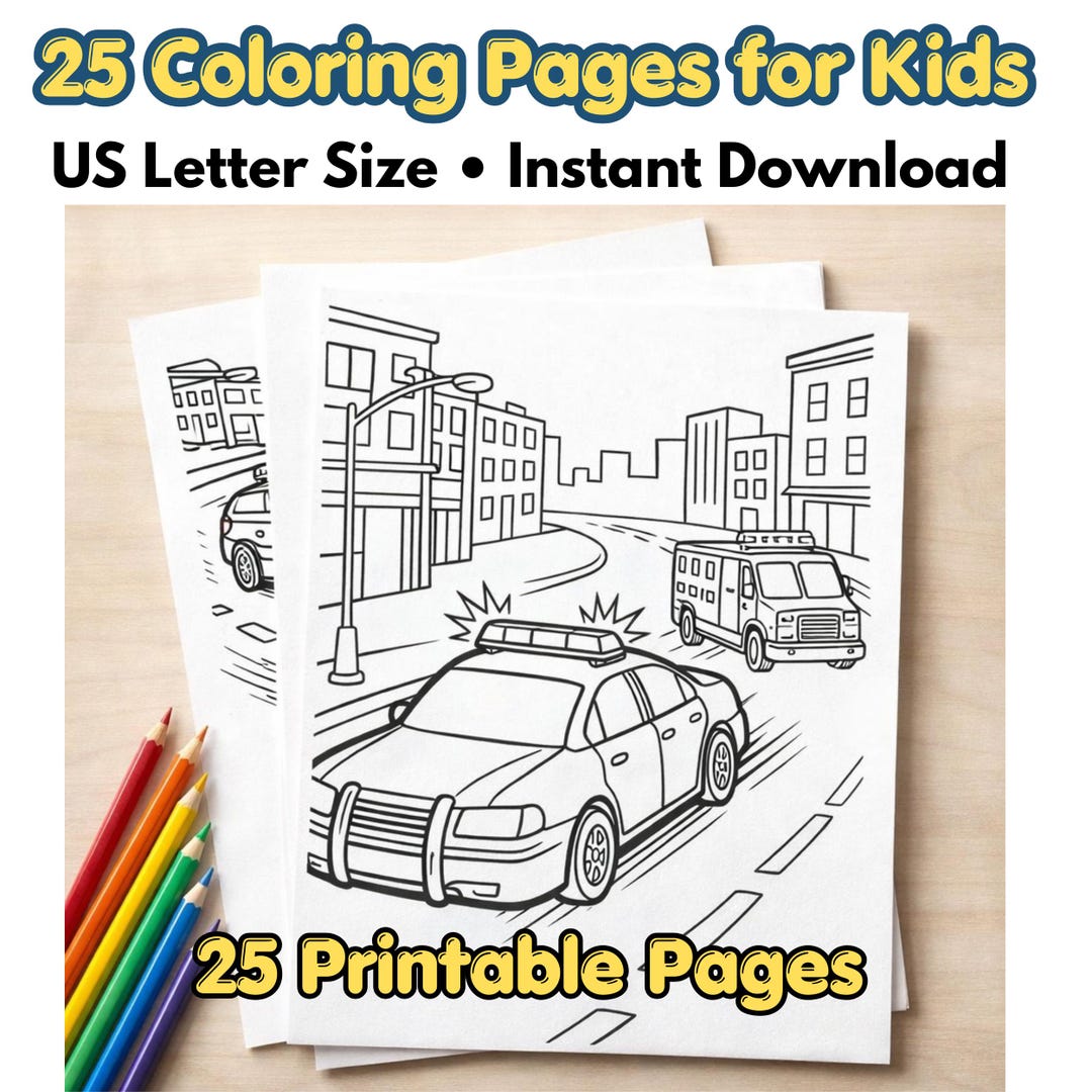 Emergency Vehicles Coloring Pages for Kids | Fire Truck, Police Car ...
