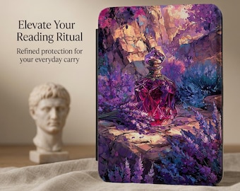Kindle Case Vintage Perfume Art, Romantic Ereader Cover, Artistic Saffiano PU Leather, Women's Gift