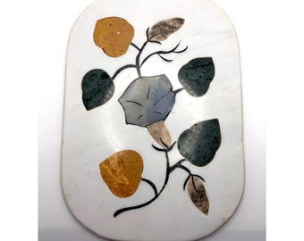 Vintage Mosaic Marble Plaque Hanging Italian Pietra Dura Flowers Signed