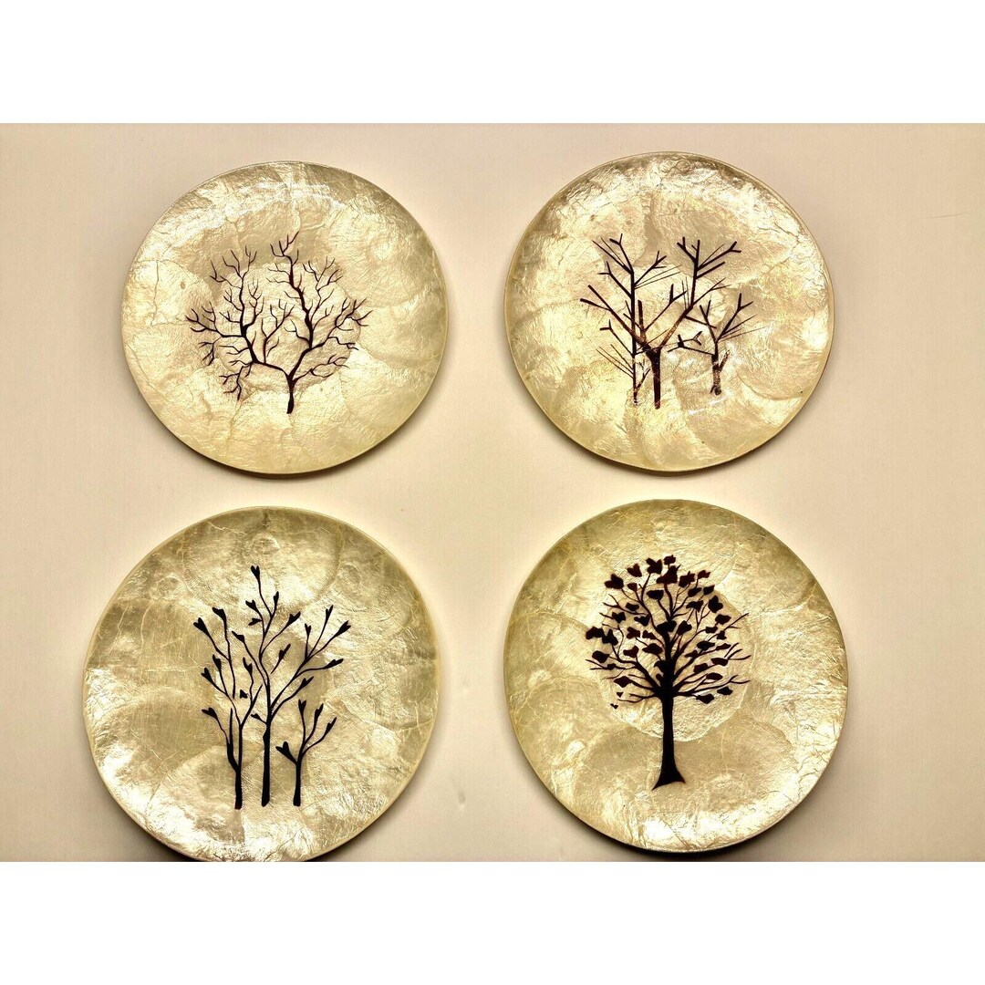 Capiz Shell Plates, Four Seasons Trees, Iridescent 6