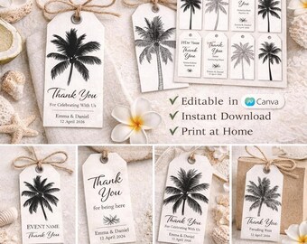 Tropical Palm Gift Tags, Wedding Favor Tags (Digital Download)