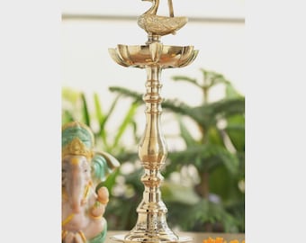 Brass Peacock Design Pillar Diya for Pooja - 30cm - 1