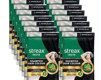 Streax Insta Shampoo Colorante per Capelli Nero Naturale 15ml x 16 (Confezione da 16)